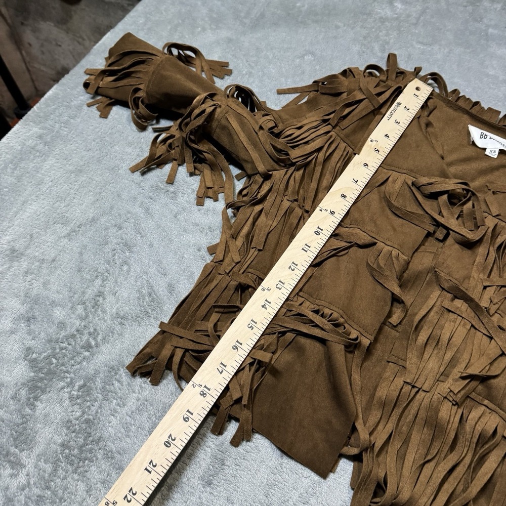 BB Dakota Fringe Open Jacket in‎ Brown Size XS Y2K Retro Boho Western Festival - Picture 7 of 8